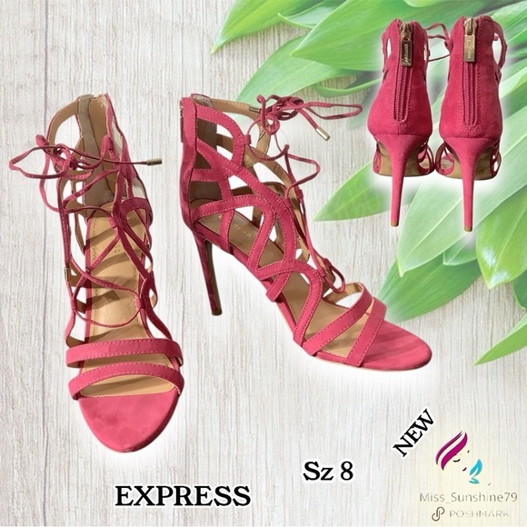 EXPRESS NEW - Sz 8 - fuchsia pink purple strappy sandal heels - summer fun sexy - Picture 1 of 6